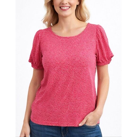 Lilly Pulitzer Tops - Lilly Pulitzer pink polka dot puff sleeve tshirt size XLarge